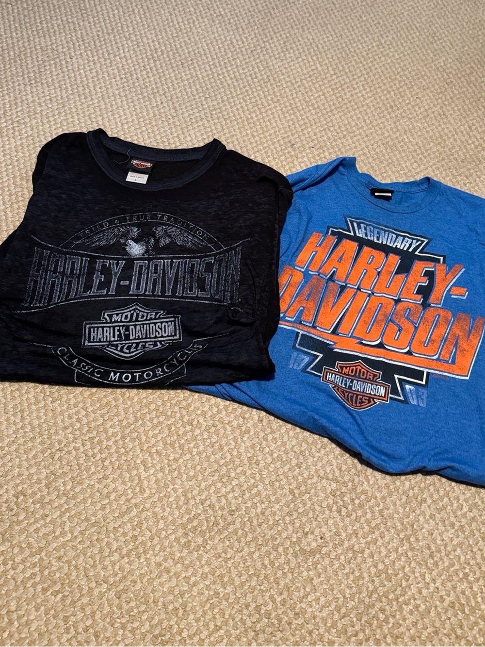 Harley-Davidson Set of 2 Black & Blue Short Sleeve Graphic Tees size L